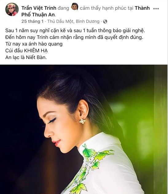 Việt Trinh thông báo giải nghệ vào những ngày cuối tháng 1