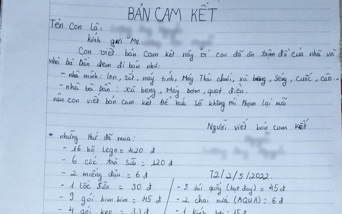 Bé trai trộm vặt đồ đạc của gia đình và hàng xóm, nhìn bản cam kết ai nấy cũng giật mình Ảnh 2