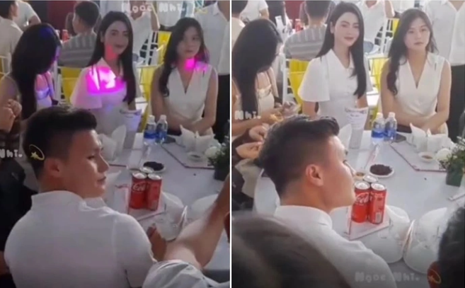 Quang Hải và bạn gái cùng dự đám cưới Tấn Tài.