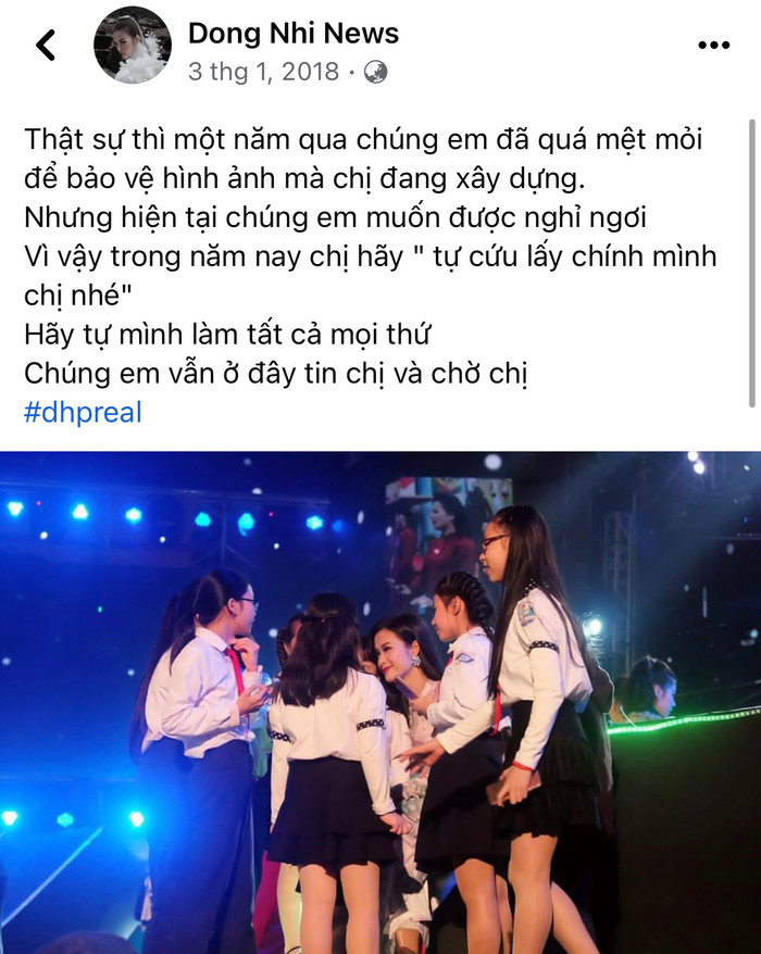 Nội dung fanpage kêu gọi từ bỏ Đông Nhi: 'Trong năm nay, chị hãy tự cứu lấy chính mình chị nhé'.