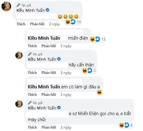 Ở dưới phần bình luận, Kiều Minh Tuấn đã trêu đùa người em thân thiết về việc bị số lạ làm phiền
