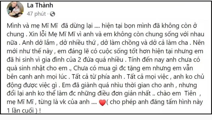 Một sao nam Vbiz xác nhận chuyện chia tay vợ: 'Anh dở làm chồng và dở làm cha' Ảnh 2