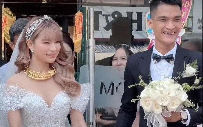 Bà xã Mạc Văn Khoa xinh đẹp tựa công chúa bước vào lễ đường, vàng đeo trĩu cổ Ảnh 2