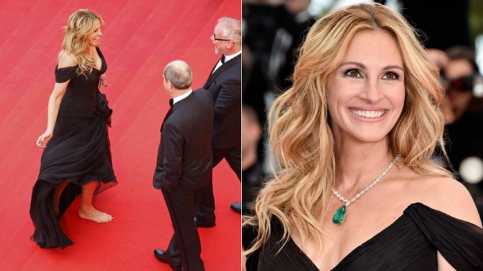 Hình ảnh mặc váy đi chân trần của Julia Roberts gây chú ý tại thảm đỏ.