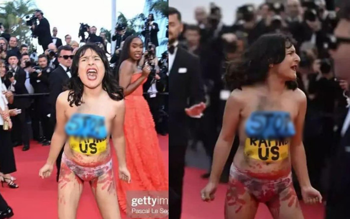 Chưa từng có tại LHP Cannes: Người phụ nữ khỏa thân gào thét ở thảm đỏ, chuyện khó hiểu gì đang xảy ra? Ảnh 2