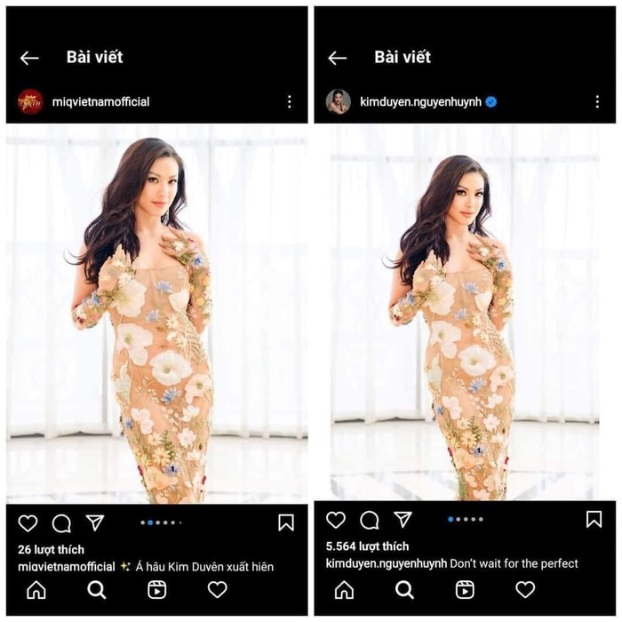 Ảnh trái do Miss International Queen Việt Nam đăng, ảnh phải là do Á hậu Kim Duyên đăng. Sự chênh lệch về vòng eo giữa 2 bức hình hiện lên rõ ràng khiến người đẹp Cần Thơ tiếp tục nhận gạch đá.&nbsp;