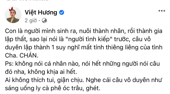 Việt Hương phản ứng gay gắt trước quan điểm cha là người tình kiếp trước: 'Mất tính thiêng liêng' Ảnh 3