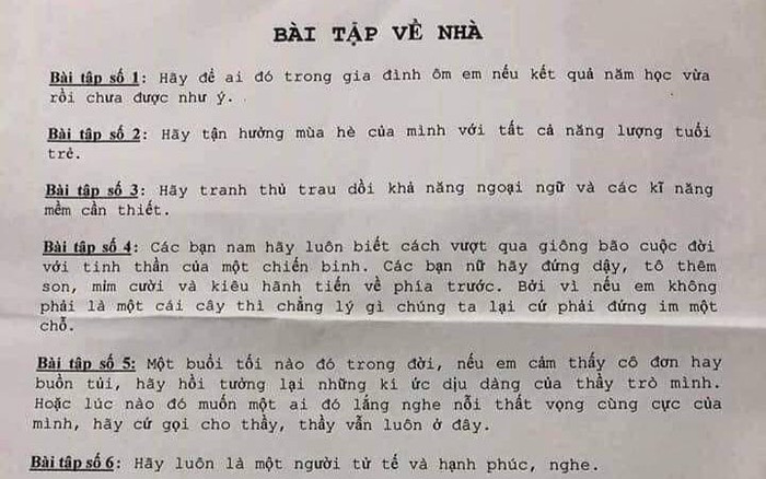 6 bài tập về nhà đặc biệt thầy giáo gửi cho học trò trong dịp nghỉ hè gây sốt CĐM Ảnh 2