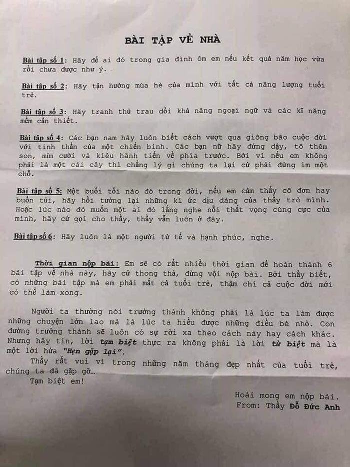6 bài tập về nhà đặc biệt thầy giáo gửi cho học trò trong dịp nghỉ hè gây sốt CĐM Ảnh 1