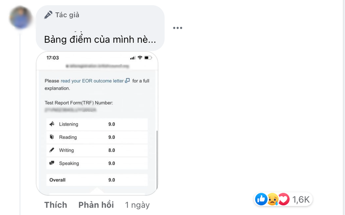 Thầy K. công bố bảng điểm chính thức trong đợt thi trước. Nguồn ảnh: Facebook 