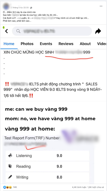 Thầy K đặt nghi vấn về điểm thi của nữ sinh trên trang cá nhân. Nguồn ảnh: Facebook