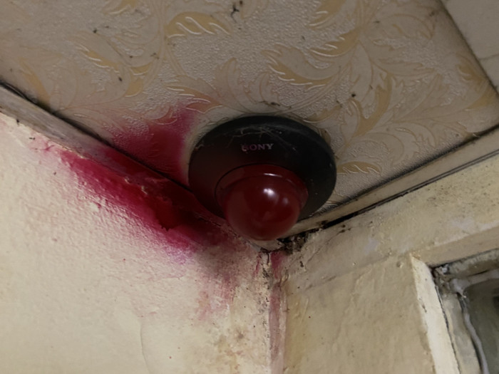 Camera bị đối tượng Nhựt xịt sơn đỏ. Ảnh: Báo Bình Dương