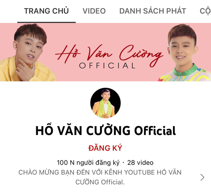 Kênh Youtube của nam ca sĩ cũng đã cán mốc 100k lượt đăng kí