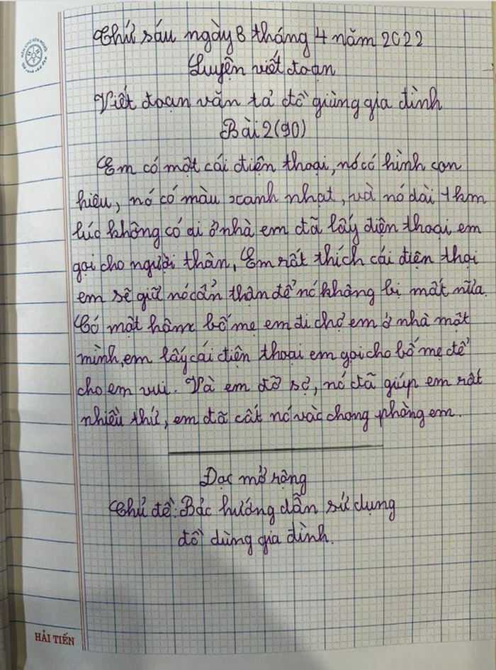 Cười ngất với bài văn tả chiếc điện thoại của bé gái tiểu học Ảnh 1