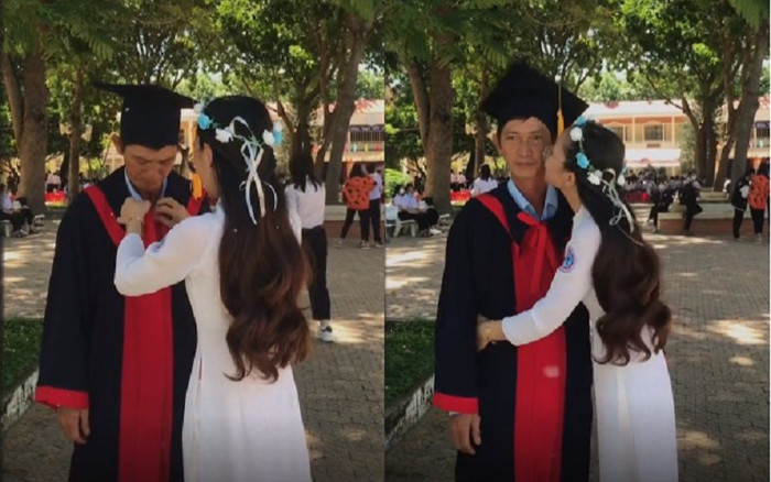 Khoảnh khắc nữ sinh dành tình cảm cho cha trong ngày tốt nghiệp khiến mọi người xúc động Ảnh 2