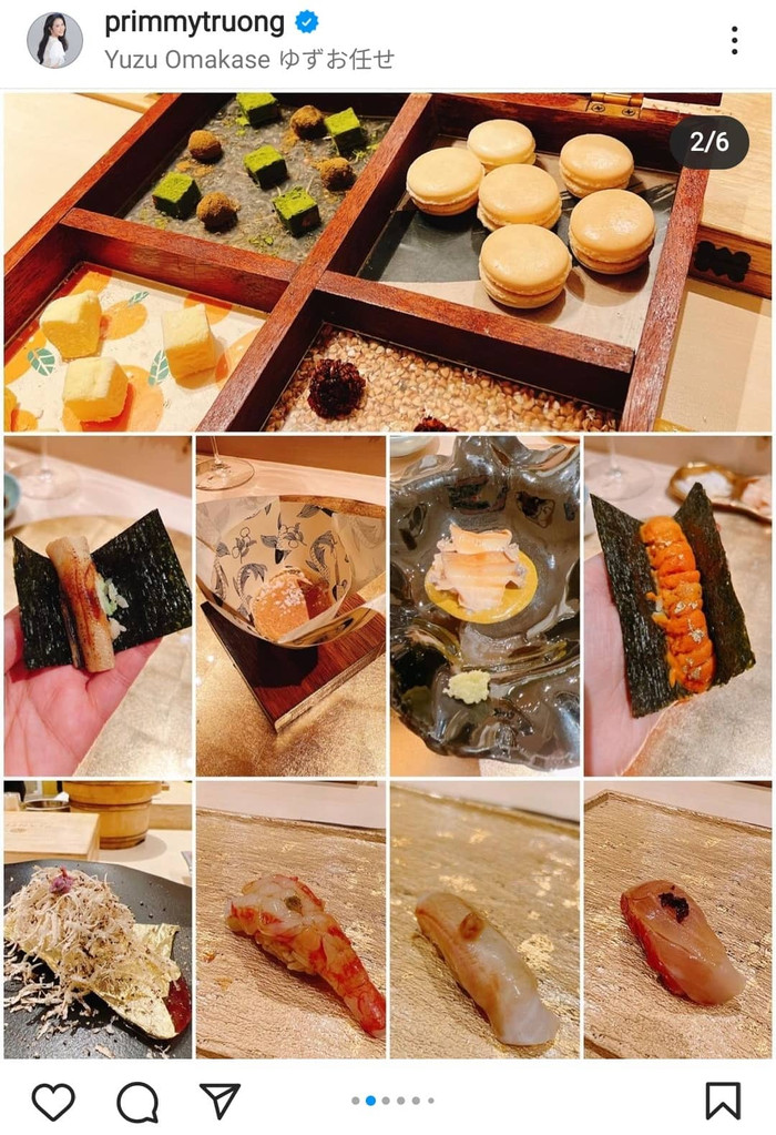 Primmy Trương cảm ơn chồng vì đã thưởng cho cô những món ngon.