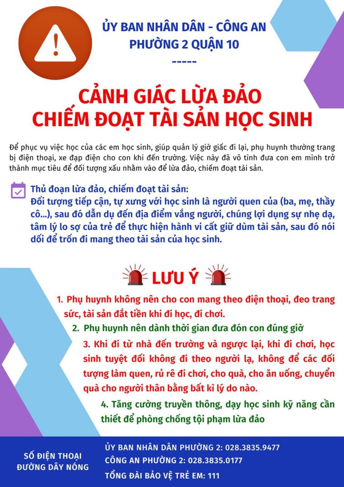 UBND quận 10 vừa phát thông tin cảnh giác đến tất cả trường học và người dân trên địa bàn