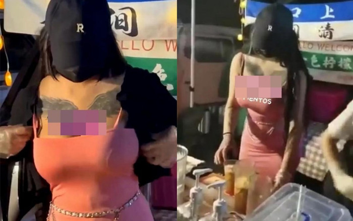 Mặc 'mát mẻ' đứng bán trà chanh, cô gái hút hàng dài khách nam Ảnh 2