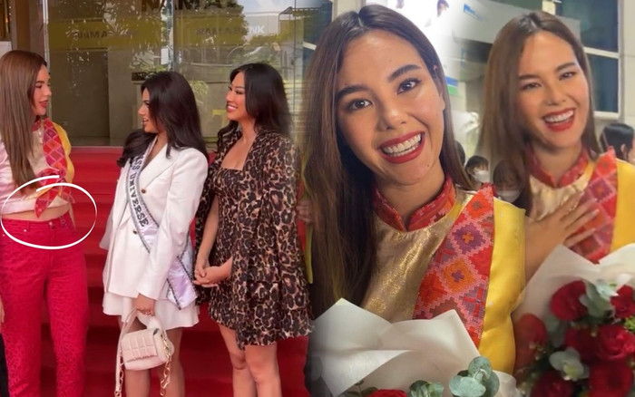 'Mèo Xám' Catriona Gray bị soi bụng mỡ nhưng ghi điểm vì diện trang mục màu cờ Việt Nam Ảnh 2