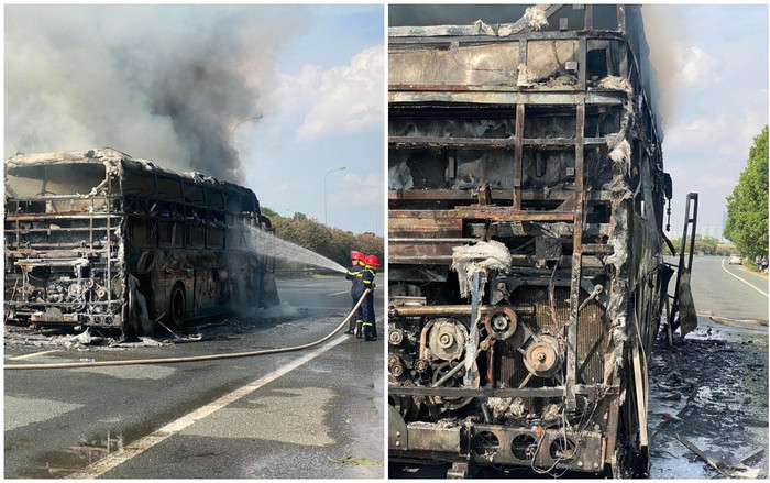 Xe khách giường nằm bốc cháy ngùn ngụt trên đại lộ Thăng Long, hành khách tháo chạy thoát thân Ảnh 2