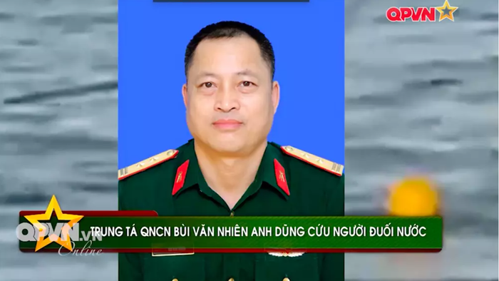 Trung tá Bùi Văn Nhiên qua đời khi cứu người đuối nước. Ảnh: Truyền hình Quốc phòng