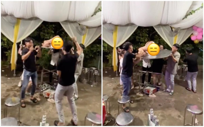 Đi ăn cưới, gái xinh váy ngắn nằm giữa bàn để nam thanh nữ tú khiêng lên nhún nhảy gây tranh cãi Ảnh 2