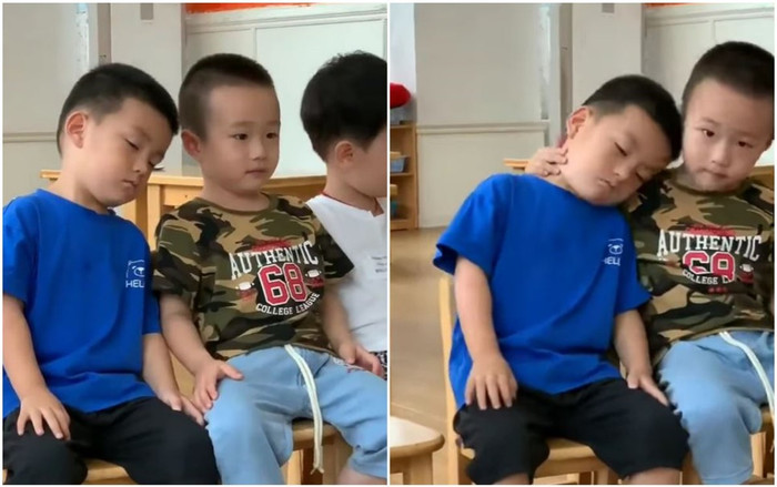 'Cưng xỉu' trước hành động của bé trai mẫu giáo khi phát hiện người bạn ngồi kế bên ngủ gật Ảnh 2