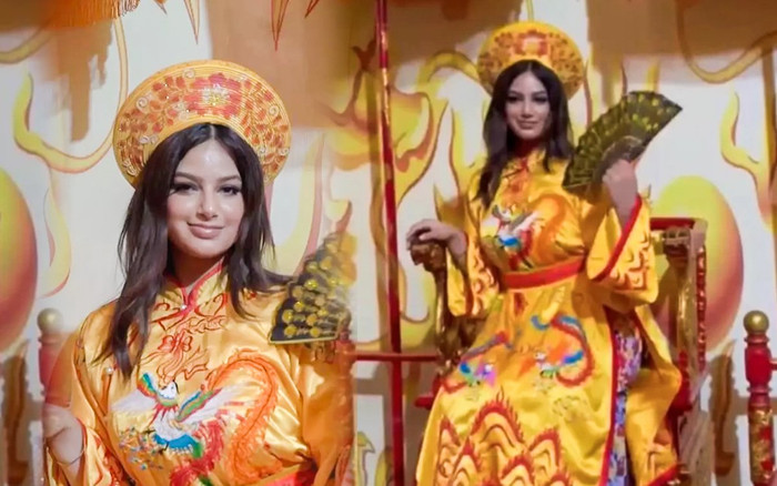 Dân mạng thích thú với hình ảnh Hoa hậu Hoàn vũ Harnaaz Sandhu diện đồ hoàng gia Việt Nam Ảnh 2