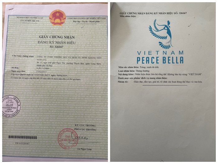 Bên Minh Khang đưa ra giấy tờ đăng ký nhãn hiệu.