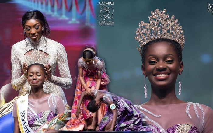 Tân Hoa hậu bờ biển Ngà ngã khụy, suýt ngất khi đăng quang, netizen gọi cô là 'Miss biểu cảm' Ảnh 2