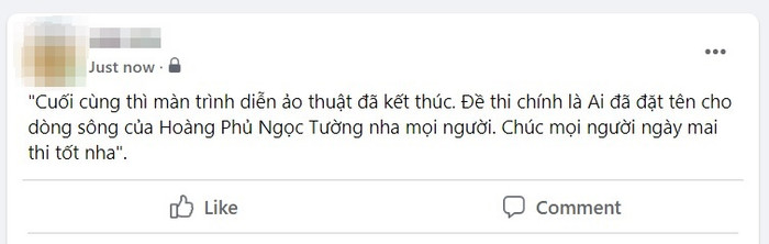 Lấy ví dụ là status dự đoán đề thi Văn, bạn có thể cài đặt chế độ 'Chỉ mình tôi', sau đó chuyển sang chế độ 'Công khai'.