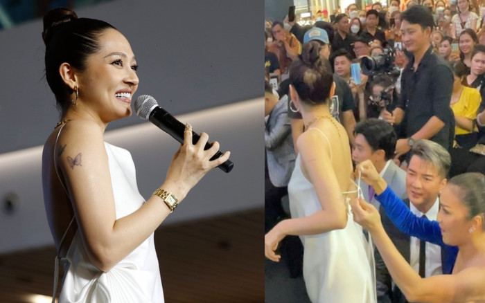 Bảo Anh bị tuột dây áo ngay ở sự kiện, liền được đàn chị Hồng Ngọc ra tay 'giải cứu' Ảnh 2