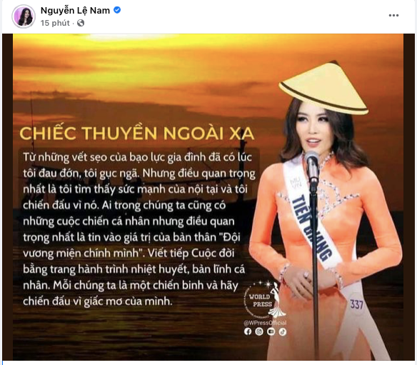 Lệ Nam chia sẻ lại câu nói của chính mình.