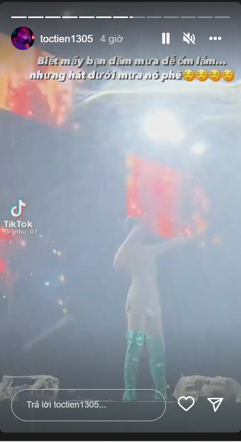 Liên tục gặp tình huống 'mưa như trút nước', Tóc Tiên chia sẻ điểm thú vị của bản thân khi hát dưới mưa Ảnh 2