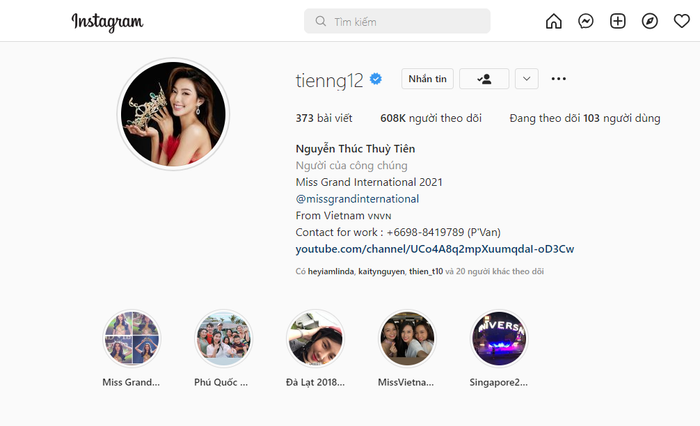 Trang Instagram của Thùy Tiên có hơn 600.000 lượt theo dõi