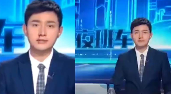 Dù bất ngờ chảy máu cam khi đang có buổi phát sóng trực tiếp, nam người dân chương trình vẫn hết sức bình tĩnh. Ảnh: Sohu