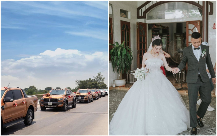 Đám cưới 'trội' nhất Nghệ An, chú rể chơi lớn dùng hơn 30 xe bán tải đi đón dâu Ảnh 2