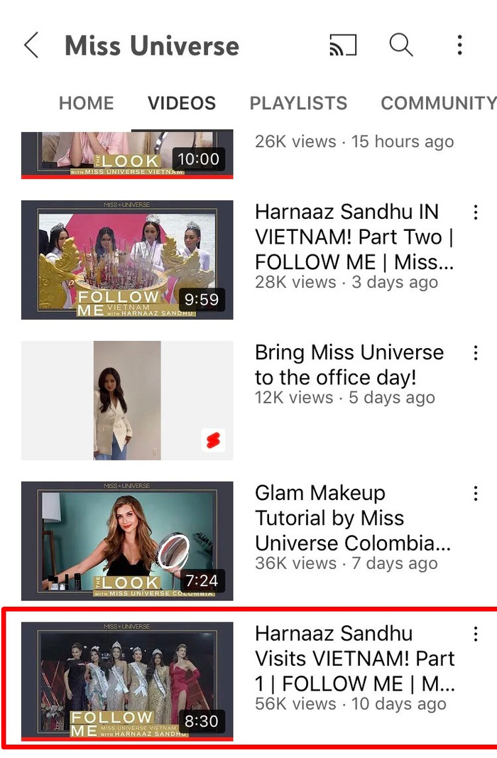 Khoảnh khắc đăng quang của top 3 Hoa hậu Hoàn vũ Việt Nam được đăng tải trên trang chủ Miss Universe.