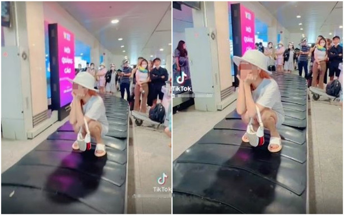 Lại xuất hiện nữ Tiktoker 'làm trò' ở sân bay, ngồi trên băng chuyền hành lý nũng nịu tạo dáng Ảnh 2