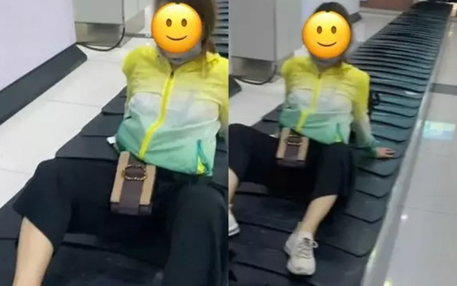 Lại xuất hiện nữ du khách thản nhiên tạo dáng 'lâm bồn' trên băng chuyền hành lý Ảnh 2