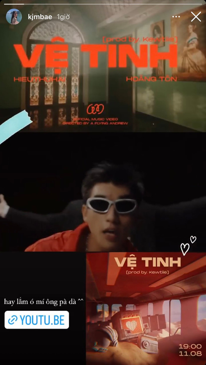 Tăng Mỹ Hàn share MV của HIEUTHUHAI sau tin đồn hẹn hò.