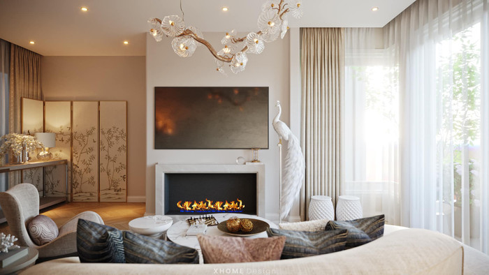 Không gian phòng khách ấm cúng, sang trọng.