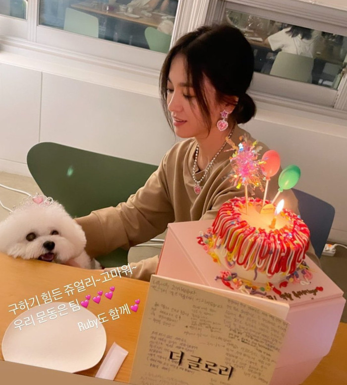 Song Hye Kyo trông rất thích thú với vẻ ngoài hiện tại của thú cưng.