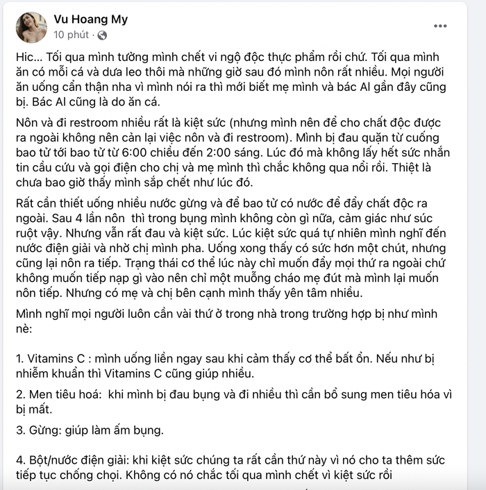 Á hậu Hoàng My bị ngộ độc: 'Tôi suýt lìa đời vì nôn và kiệt sức nhiều' Ảnh 2