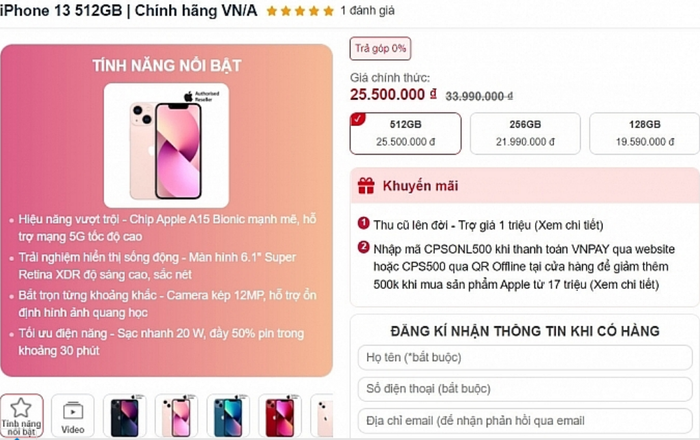 Giá bán iPhone 13 tại các đại lý