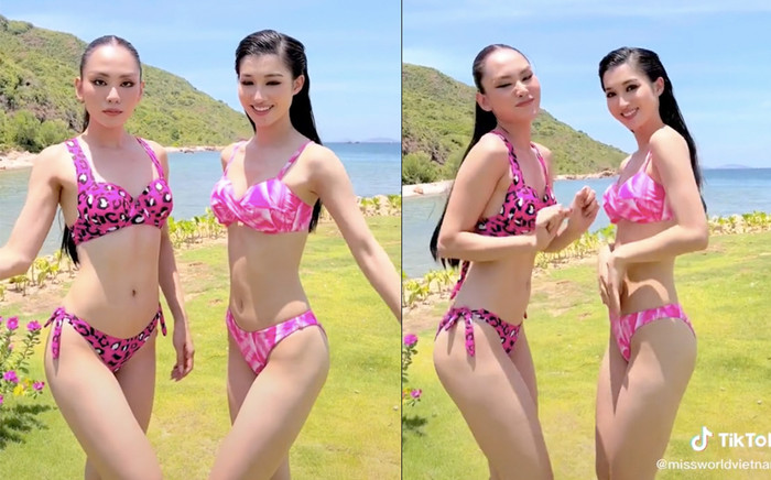 Hoa hậu Mai Phương và Á hậu Phương Nhi diện bikini nhảy nhót: Body ai hot hơn? Ảnh 2