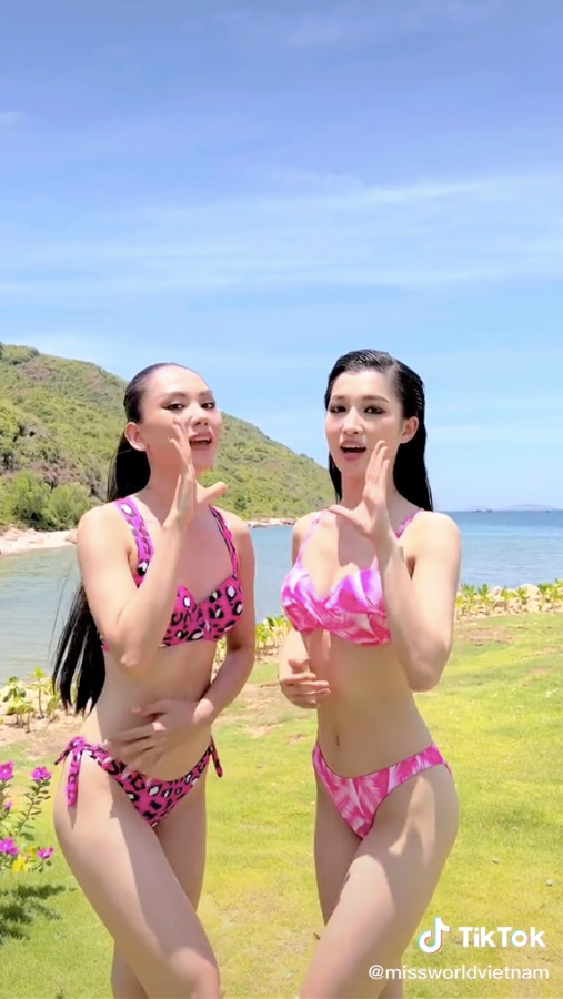 Hoa hậu Mai Phương và Á hậu Phương Nhi diện bikini nhảy nhót: Body ai hot hơn? Ảnh 1