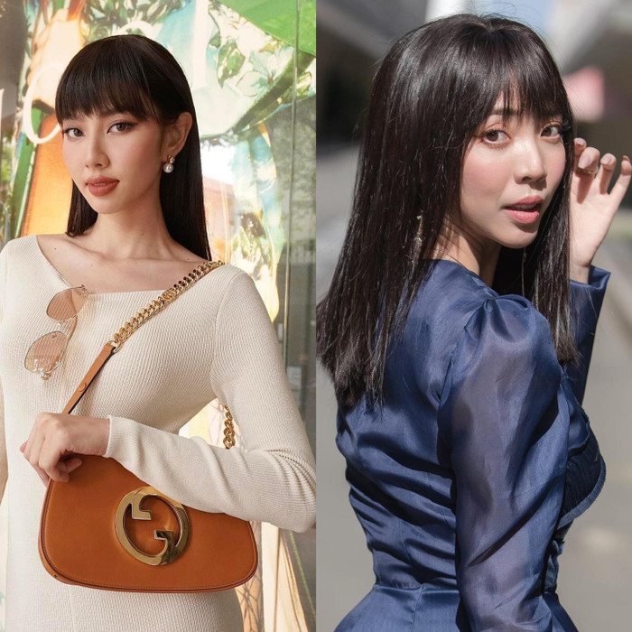 Hình ảnh diễn viên Thu Trang và hoa hậu Thùy Tiên đều để tóc mái bằng