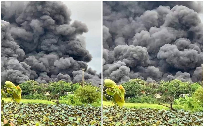 Xưởng chăn ga gối đệm ở Hà Nội cháy nghi ngút, cột khói bốc cao hàng trăm mét Ảnh 2