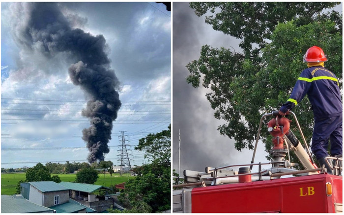Cháy cực lớn tại nhà xưởng ở Gia Lâm, cột khói 'khổng lồ' đen kịt bốc cao hàng trăm mét Ảnh 2